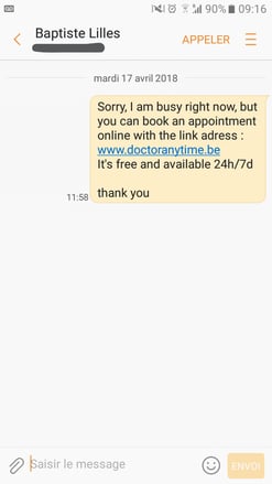 exemple d'un sms autoreply
